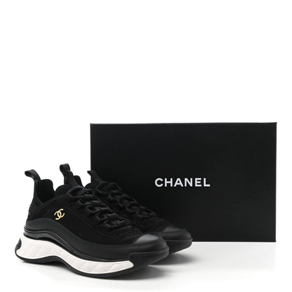 Chanel Velvet Calfskin Mixed Fibers CC Sneakers 37 Black 11 of 11