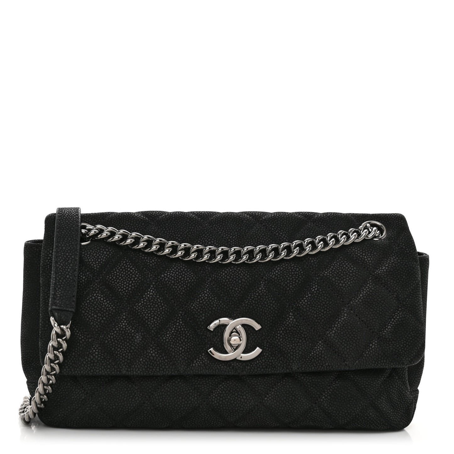 Iridescent Caviar Quilted Medium Lady Pearly Flap Black