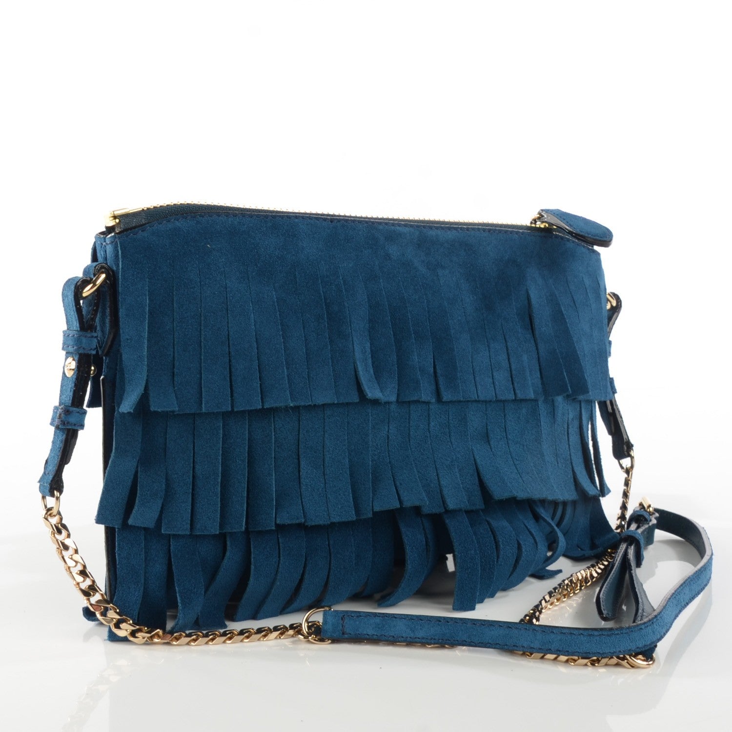 Burberry Suede Fringe Peyton Crossbody Clutch Bag Marine 3 of 8