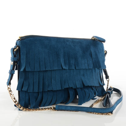 Burberry Suede Fringe Peyton Crossbody Clutch Bag Marine 3 of 8