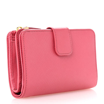 Prada Saffiano Metal Compact Wallet Peonia Begonia 3 of 9