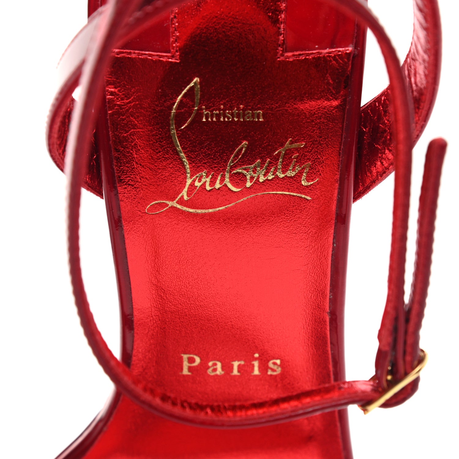 Christian Louboutin Shiny Patent Calfskin Queen Psych Loubi Ankle Strap Sandals 37.5 Red 7 of 8