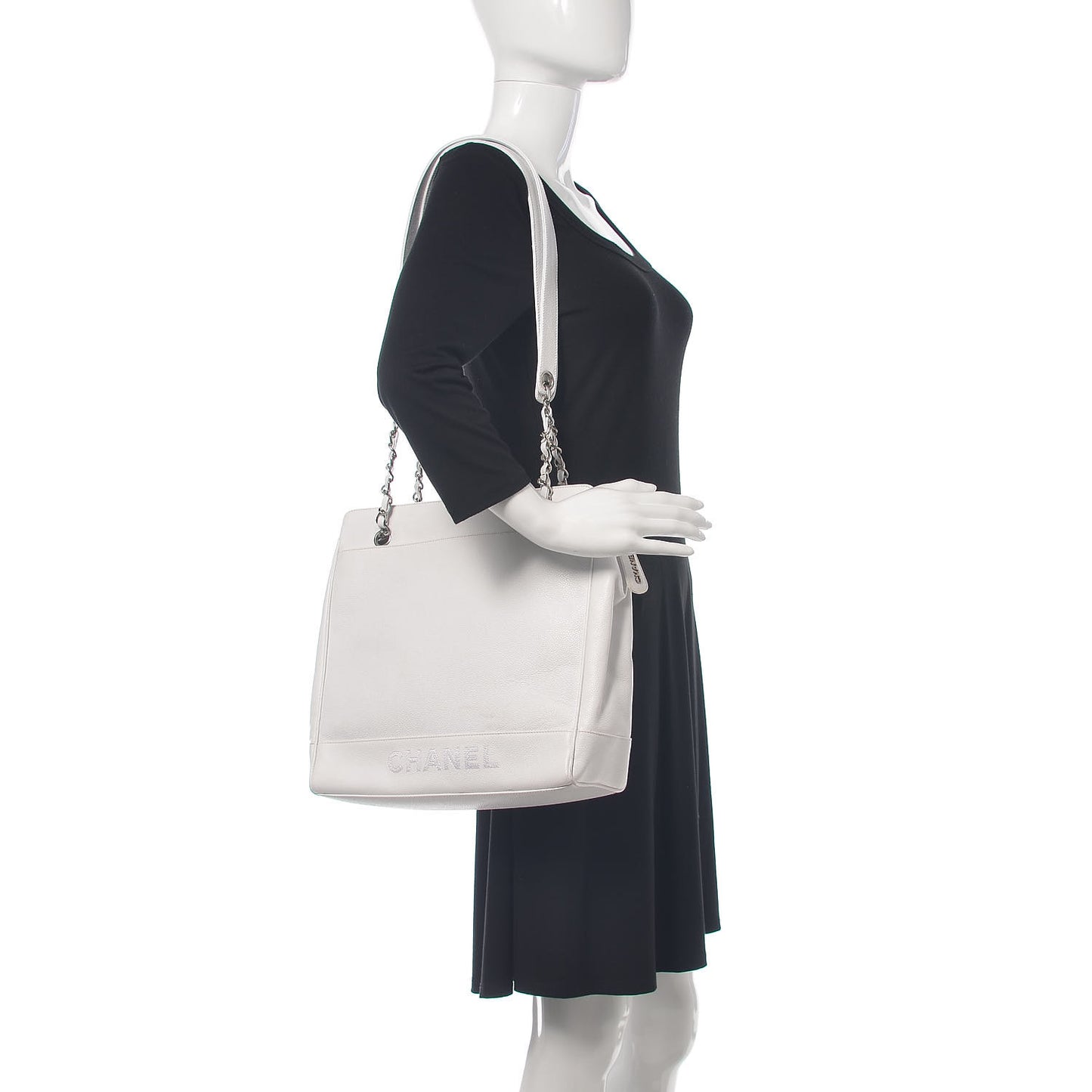 Caviar Logo Shoulder Bag White