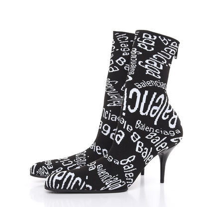 Balenciaga Knit Jacquard Curved Typo Booties 36.5 Black White 3 of 7