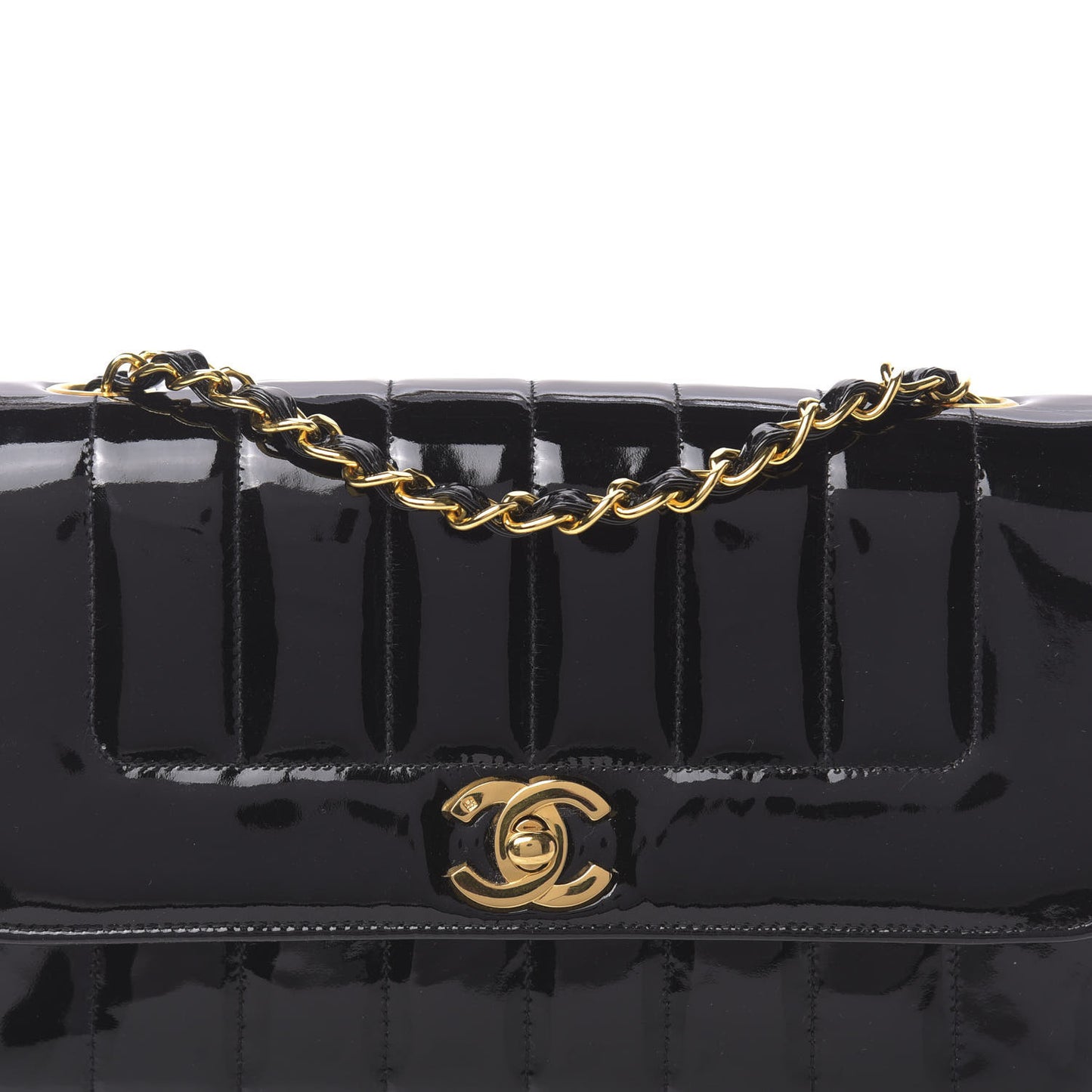Patent Vertical Quilted Mini Rectangular Flap Black
