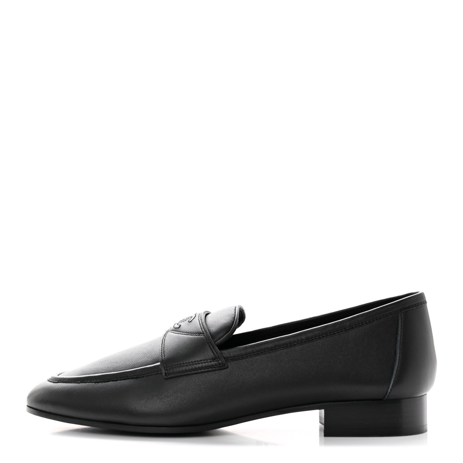 Chanel Calfskin Mens Stitched CC Loafers 40 Black 1 of 15