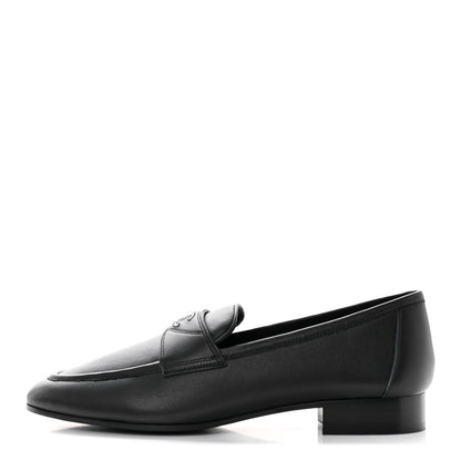 Chanel Calfskin Mens Stitched CC Loafers 40 Black 1 of 15