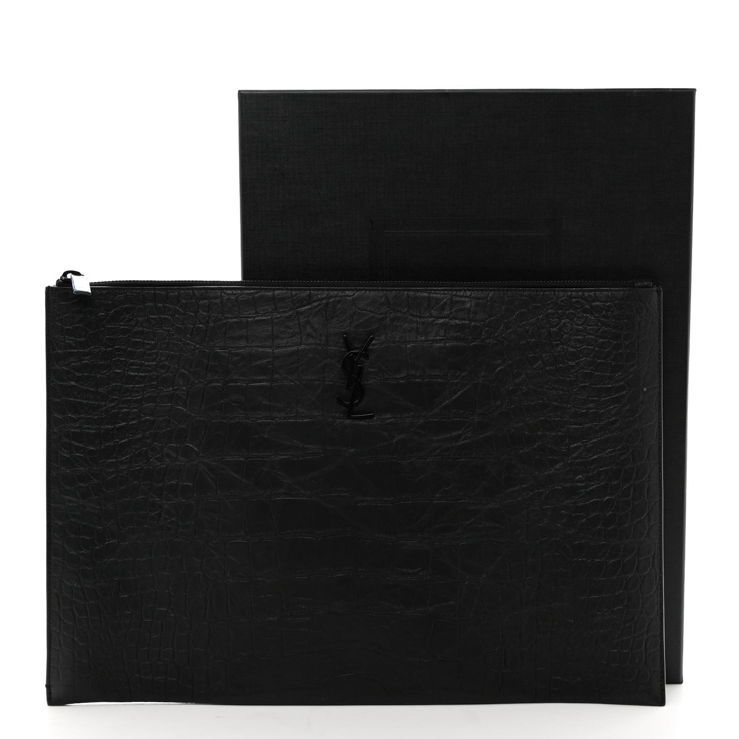 Saint Laurent Calfskin Crocodile Embossed Monogram Document Holder Black 8 of 8