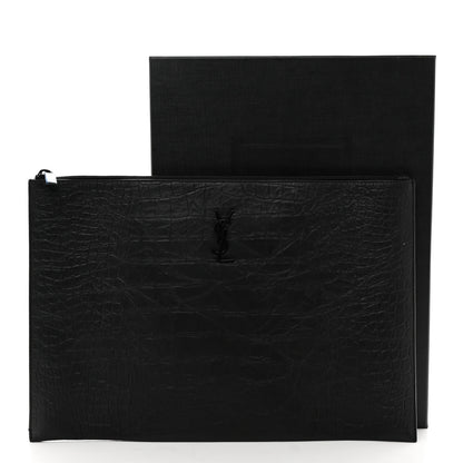 Saint Laurent Calfskin Crocodile Embossed Monogram Document Holder Black 8 of 8