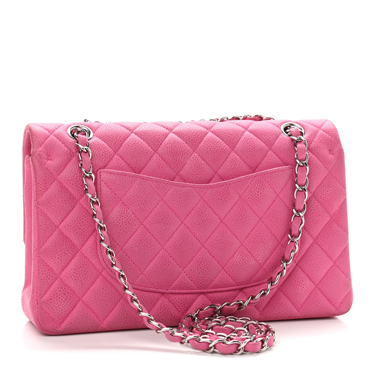 Iridescent Caviar Quilted Medium Double Flap Pink