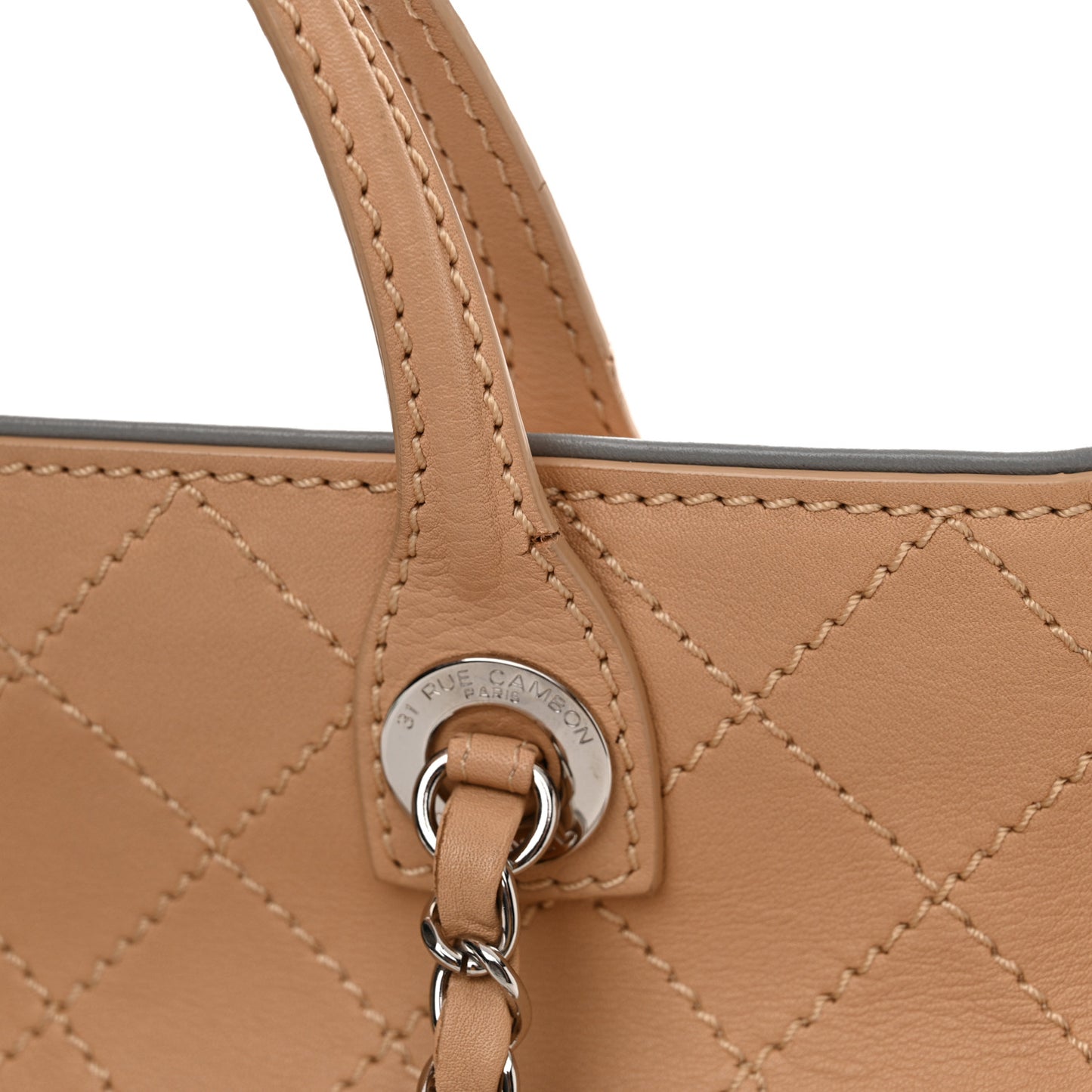 Calfskin Stitched Large Shopping Tote Beige