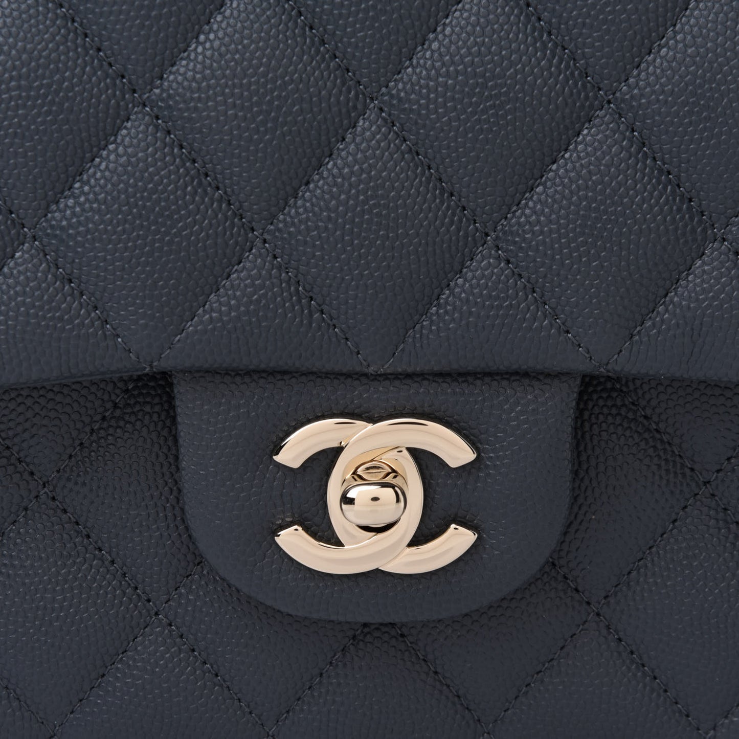Caviar Quilted Medium Double Flap Dark Grey