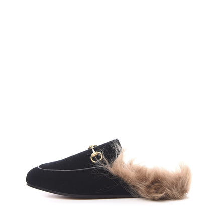 Gucci Velvet Fur Womens Princetown Slippers 36 Black 1 of 8