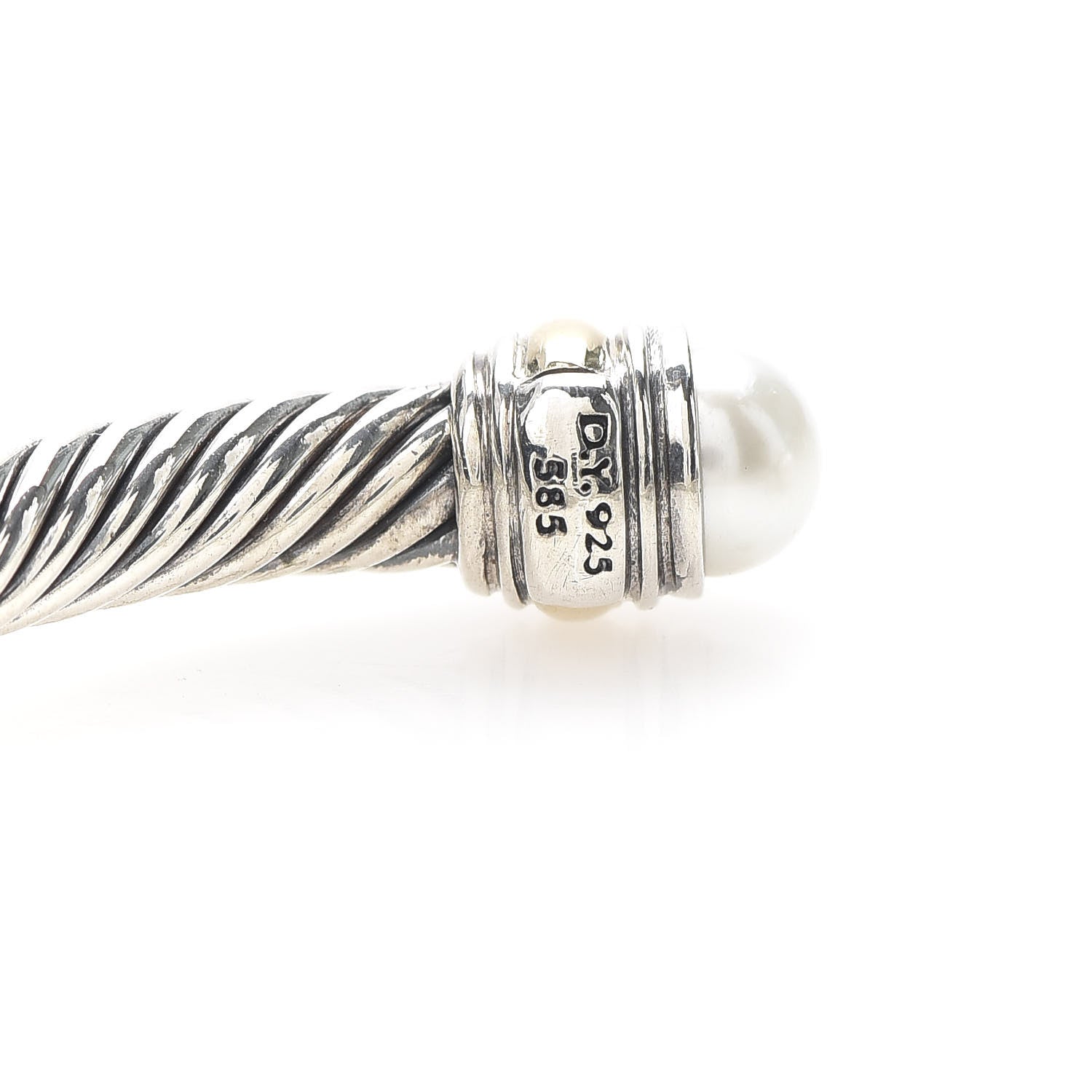 David Yurman Sterling Silver 14K Yellow Gold Pearl 5mm Cable Classics Bracelet 4 of 5