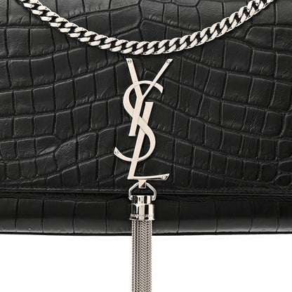 Saint Laurent Calfskin Crocodile Embossed Medium Classic Monogram Kate Tassel Satchel Black 8 of 10