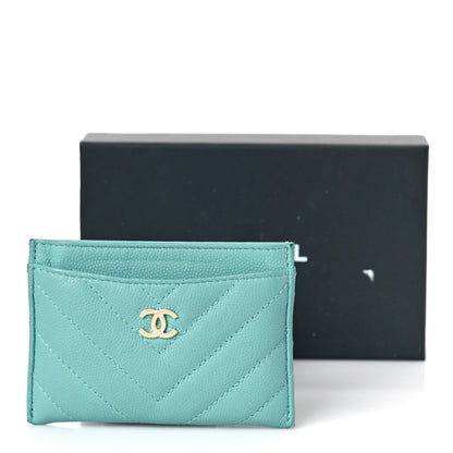 Chanel Caviar Chevron Quilted Card Holder Turquoise 2 of 10