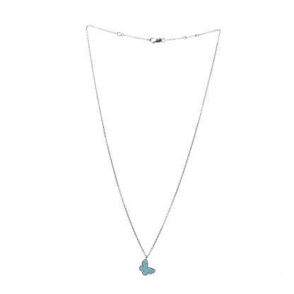 Van Cleef & Arpels 18K White Gold Turquoise Sweet Alhambra Butterfly Pendant Necklace 3 of 5