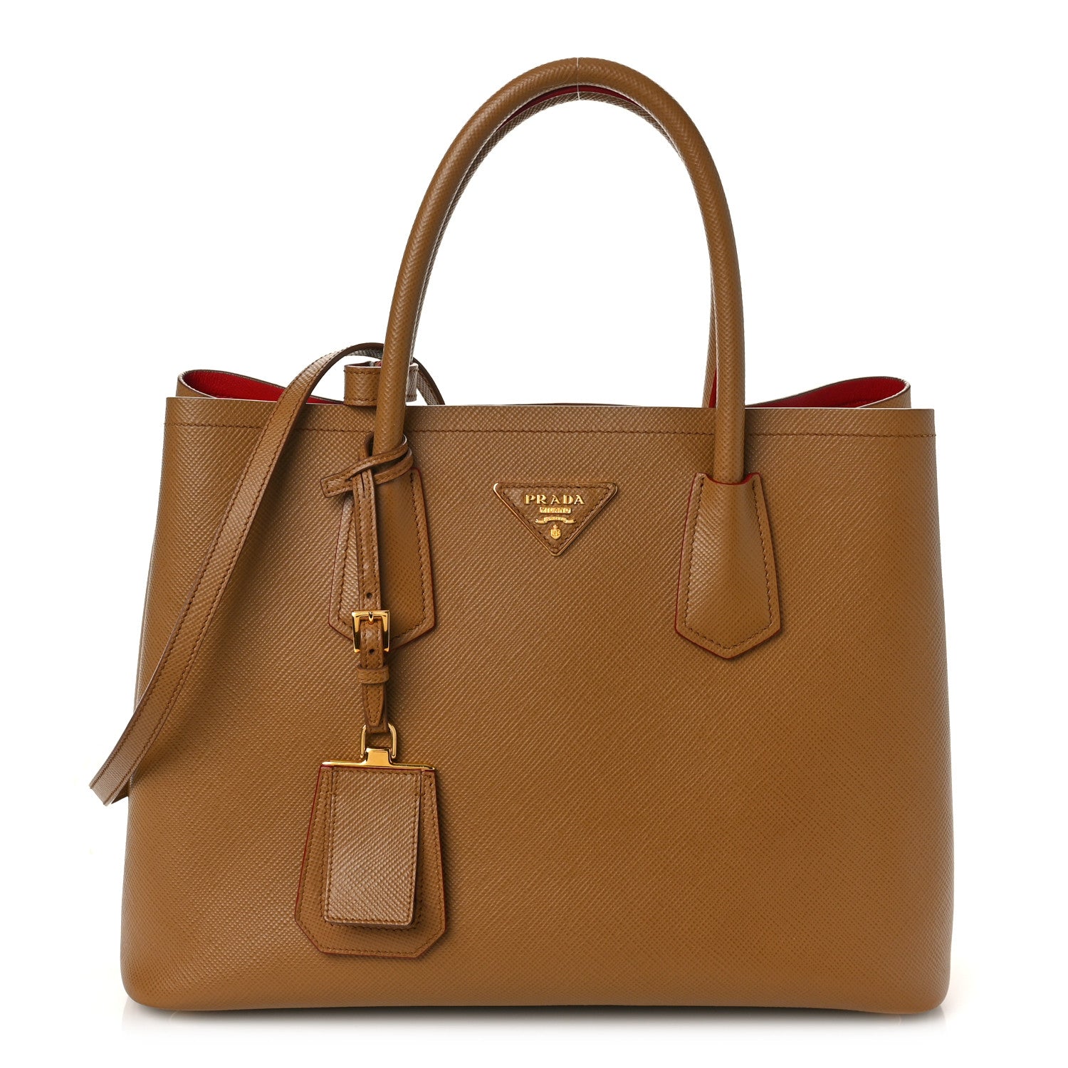 Prada Saffiano Cuir Small Double Bag Caramel Fuoco 1 of 8