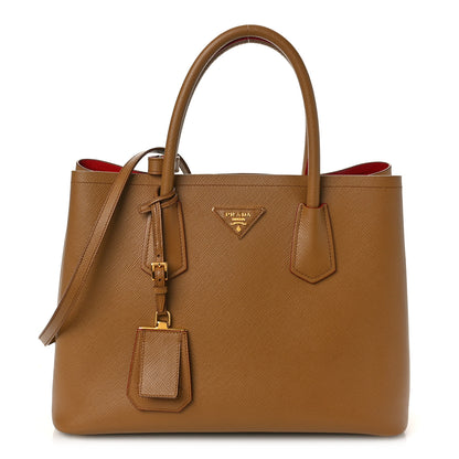 Prada Saffiano Cuir Small Double Bag Caramel Fuoco 1 of 8