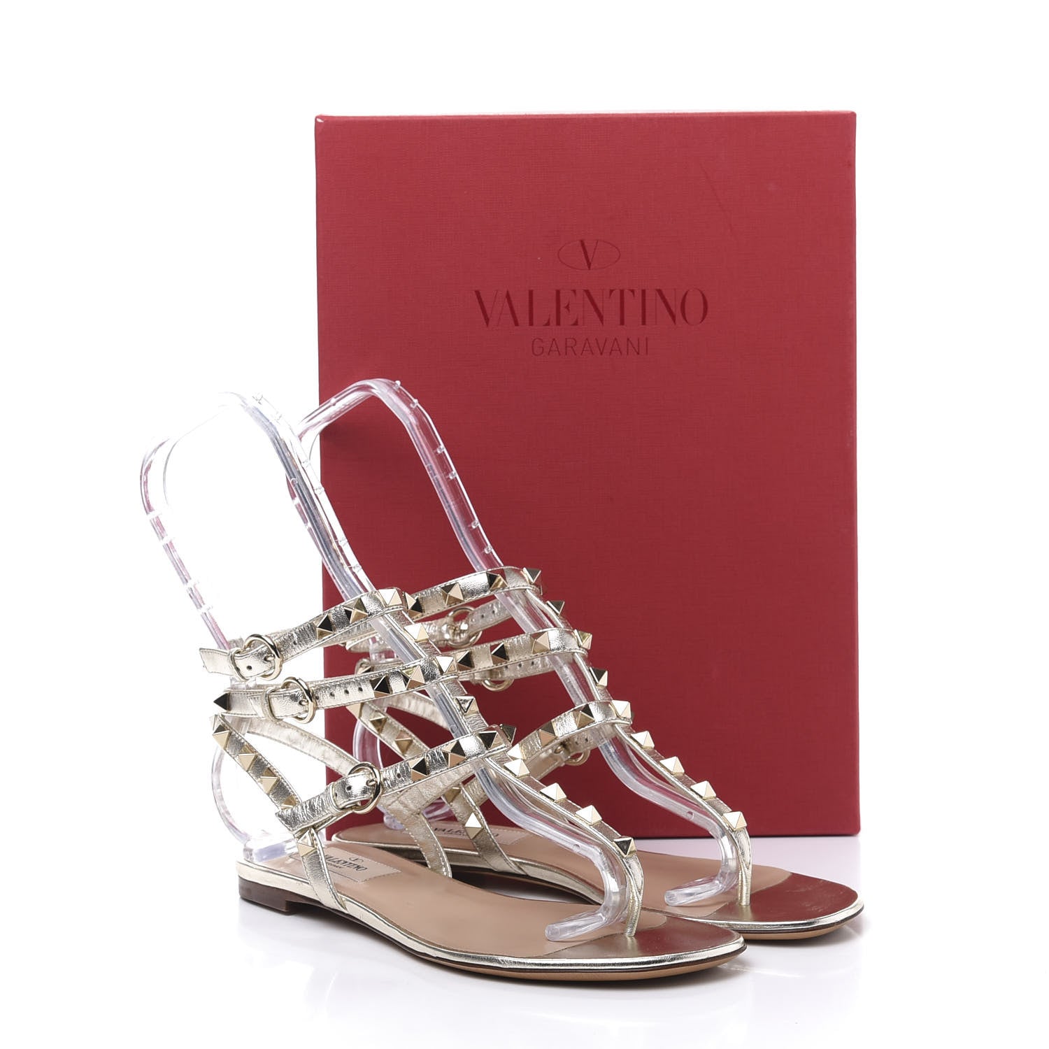 Valentino Garavani Metallic Nappa Rockstud Ankle Wrap Flat Thong Sandals 36 Platino 9 of 9