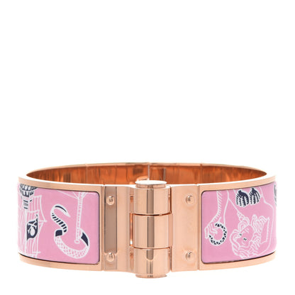 Hermes Enamel Printed Wide L'ile Au Tresor Hinged Bracelet L Pink Delirium 1 of 8