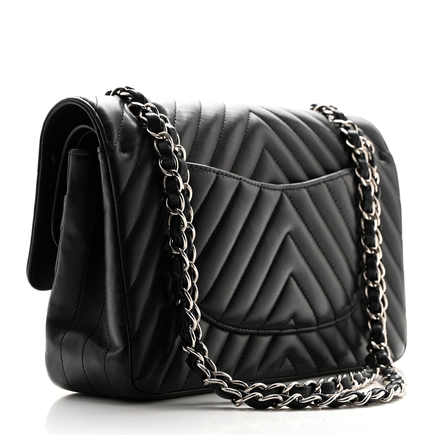 Chanel Lambskin Chevron Quilted Medium Double Flap Black 2 of 10