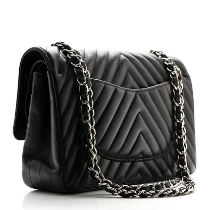 Chanel Lambskin Chevron Quilted Medium Double Flap Black 2 of 10