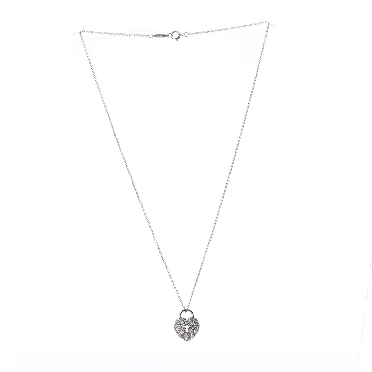 Platinum Diamond Small Heart Lock Pendant Necklace