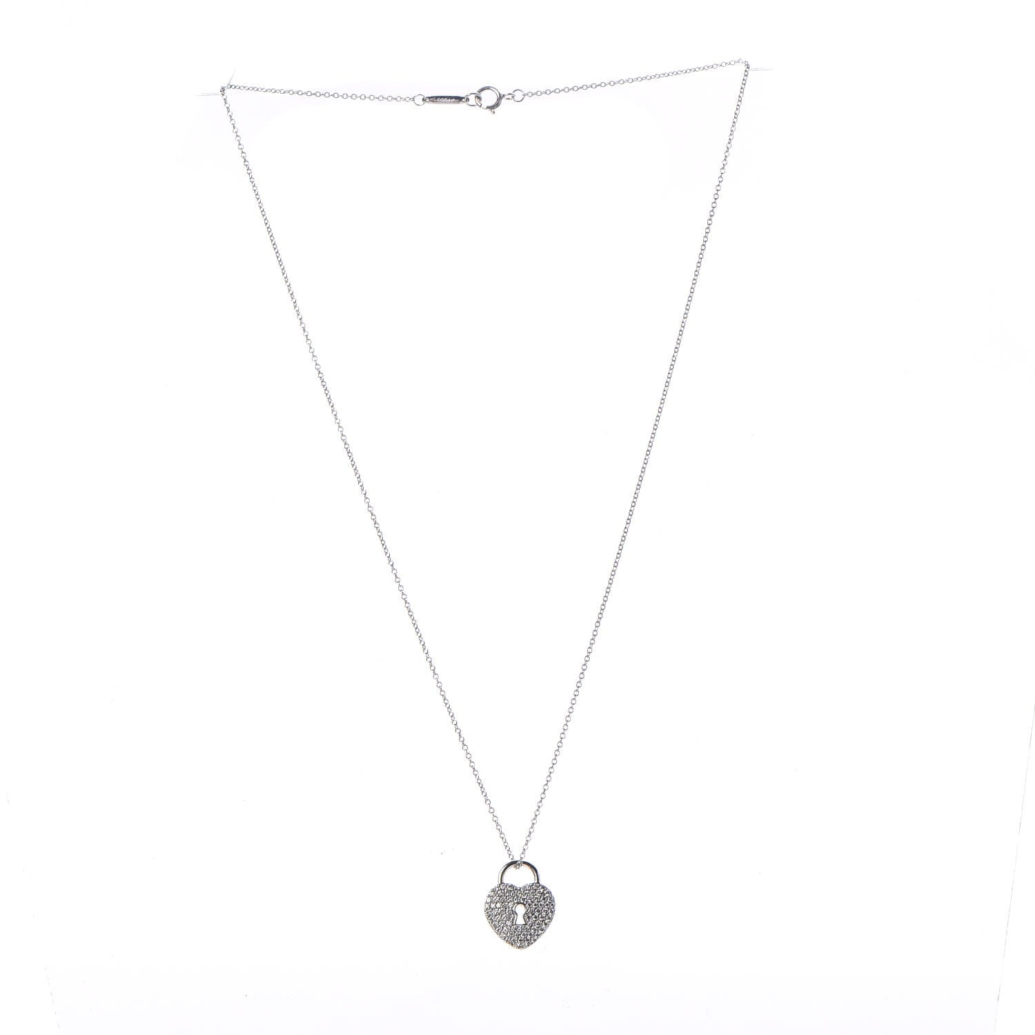 Tiffany Platinum Diamond Small Heart Lock Pendant Necklace 3 of 6