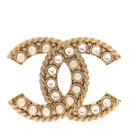 Chanel Pearl Crystal April In Paris CC Brooch Gold 1 of 4