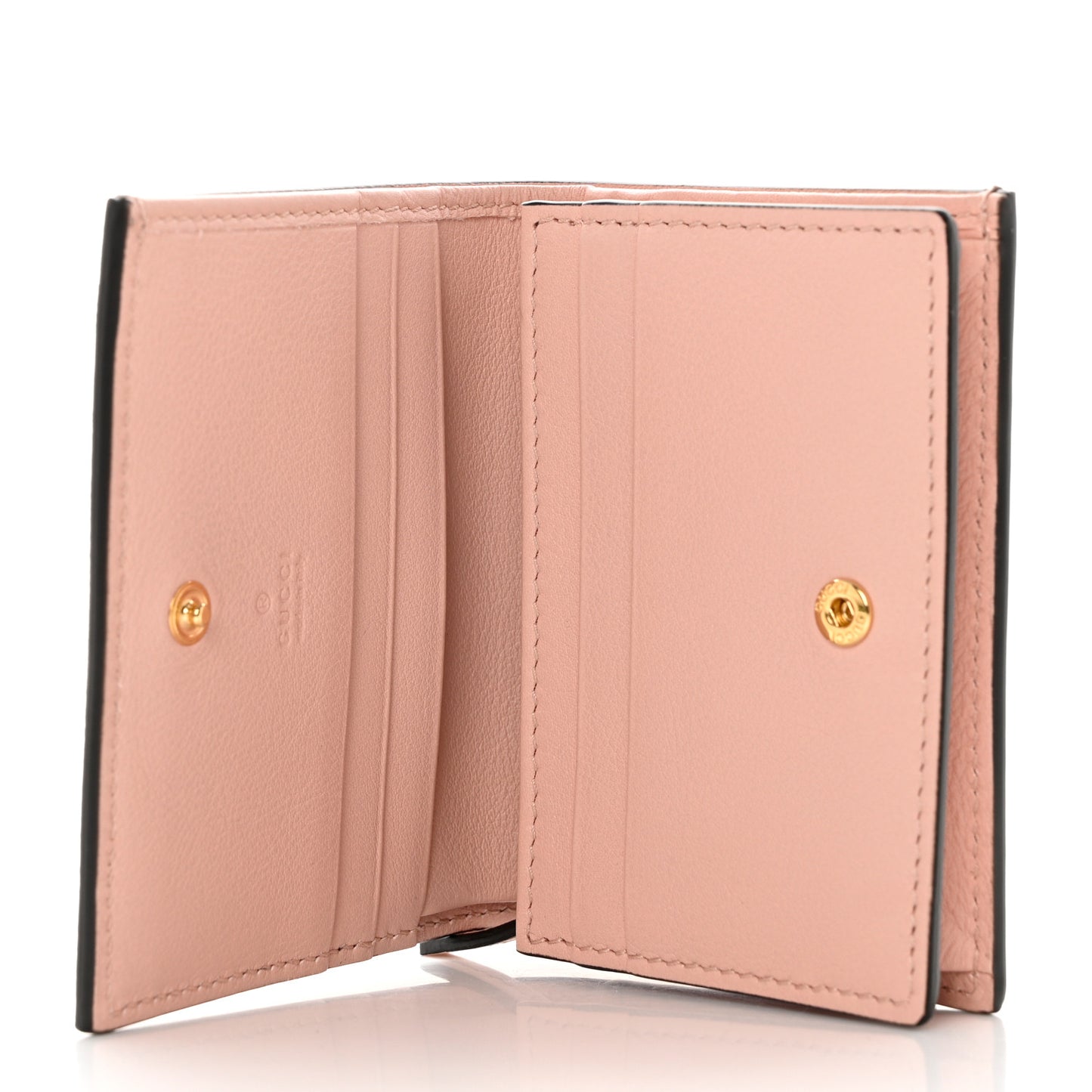 GG Supreme Monogram Vitello Eclipse Enamel Stripes GG Marmont Card Case Wallet Beige Ebony Perfect Pink