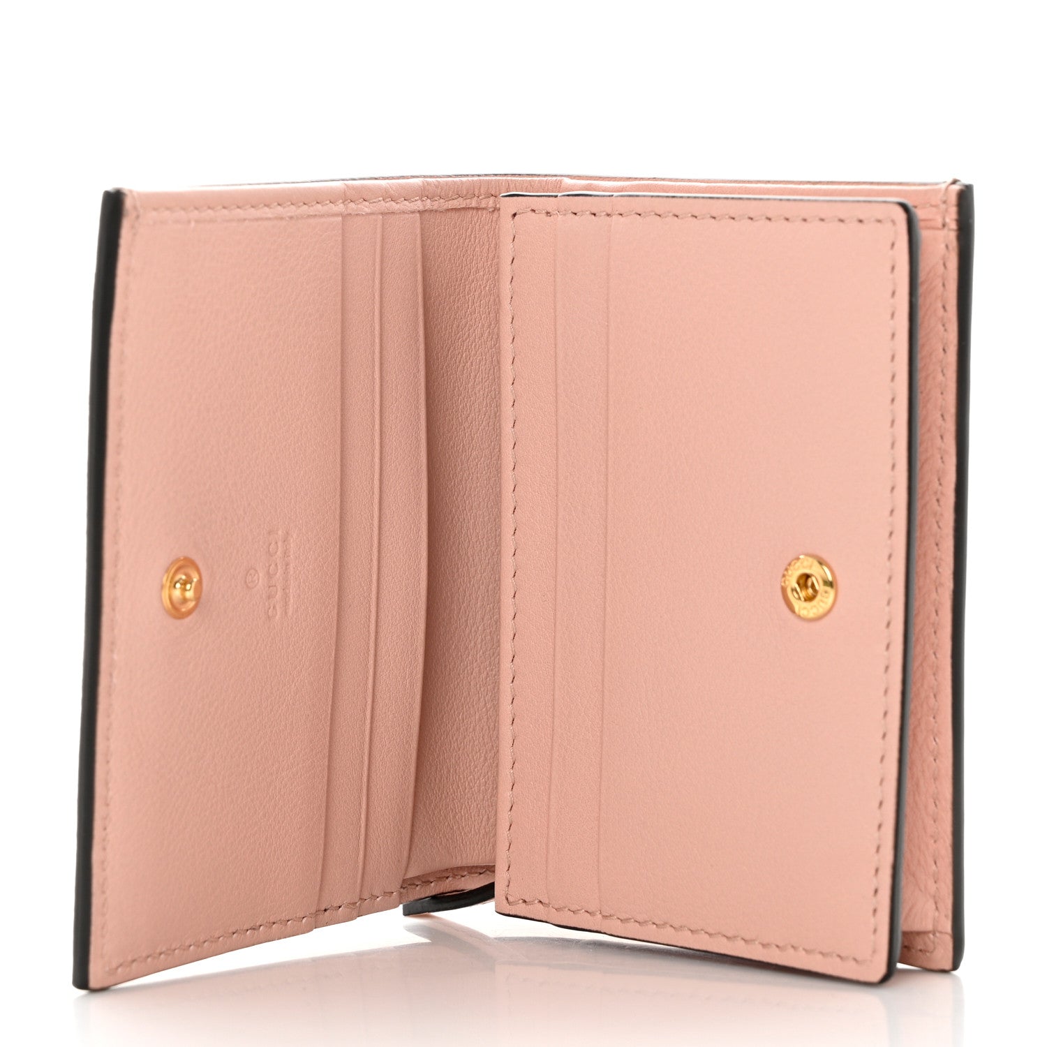 Gucci GG Supreme Monogram Vitello Eclipse Enamel Stripes GG Marmont Card Case Wallet Beige Ebony Perfect Pink 1 of 8