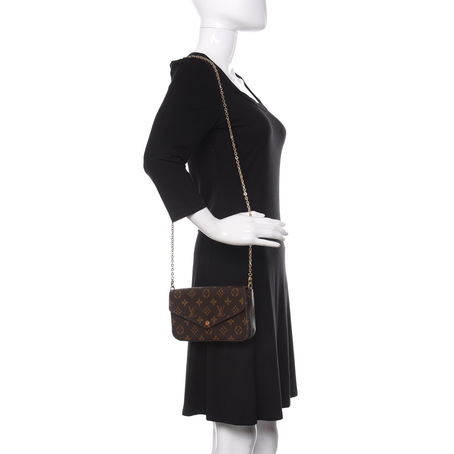 Louis Vuitton Monogram Pochette Felicie Chain Wallet Fuchsia 2 of 12