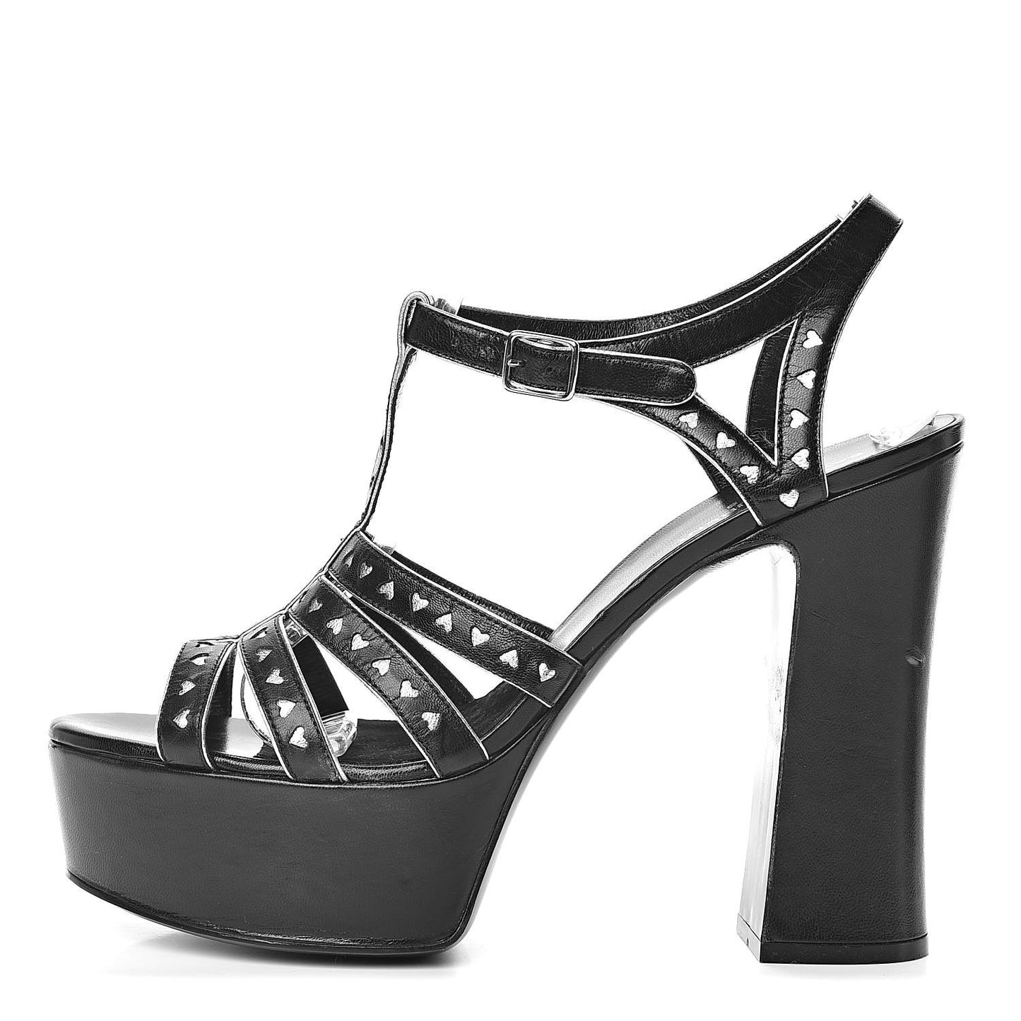 Calfskin Tribute 105 Heart Platform Sandals 40.5 Black