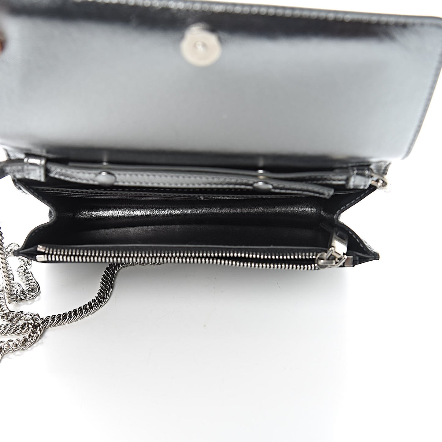 Lambskin Emblem Chain Wallet Black