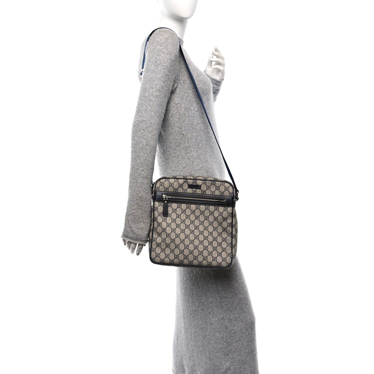 GG Plus Monogram Selleria Calfskin Medium Messenger Bag Beige Blue