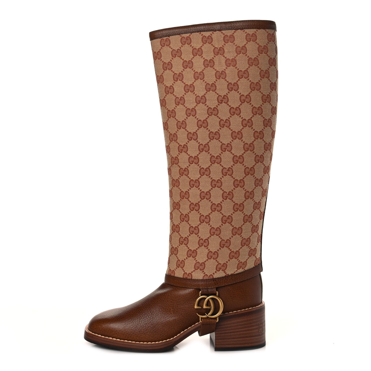 Gucci GG Monogram Calfskin Lola Tall Boots 37 Beige Ruggine Cuir 1 of 7