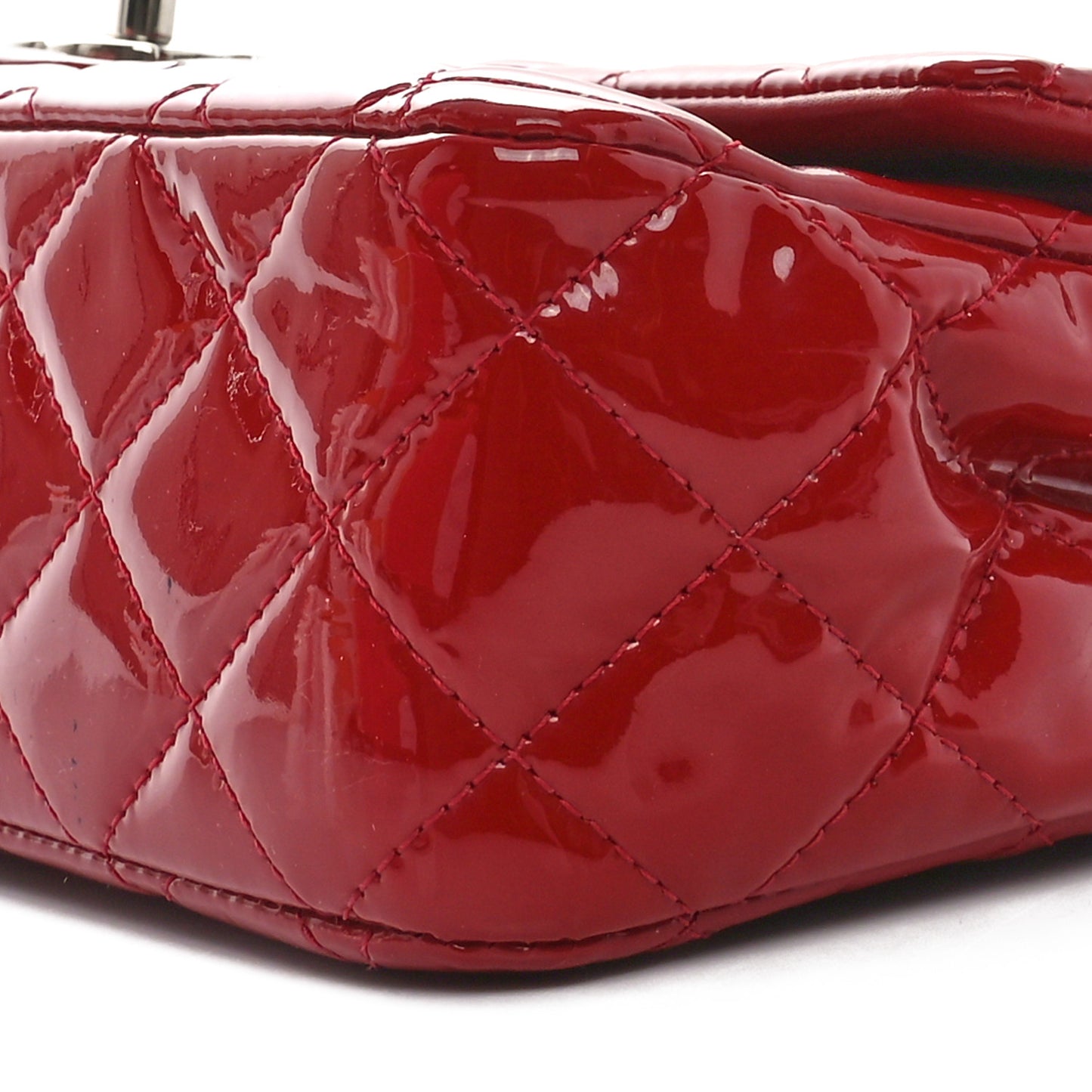 Patent Calfskin Quilted Medium Double Flap Red
