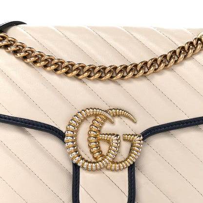 Gucci Vintage Effect Calfskin Matelasse Diagonal Small Torchon GG Marmont Shoulder Bag Mystic White Blue Agata 8 of 14