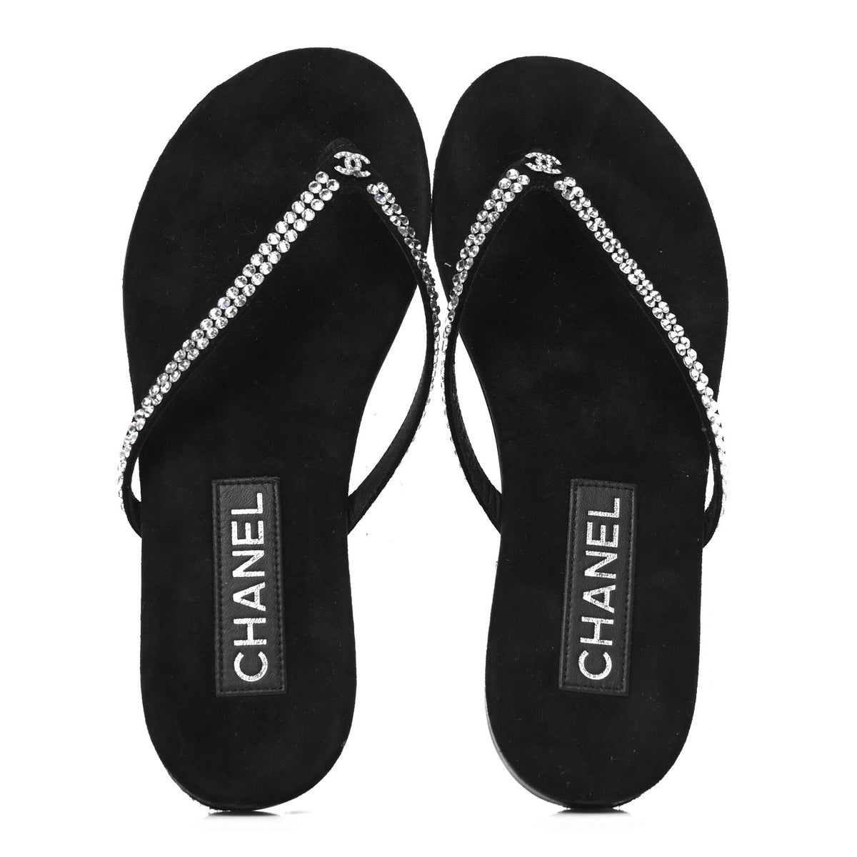 Chanel Suede Kidskin Strass CC Thong Sandals 37 Black 2 of 8
