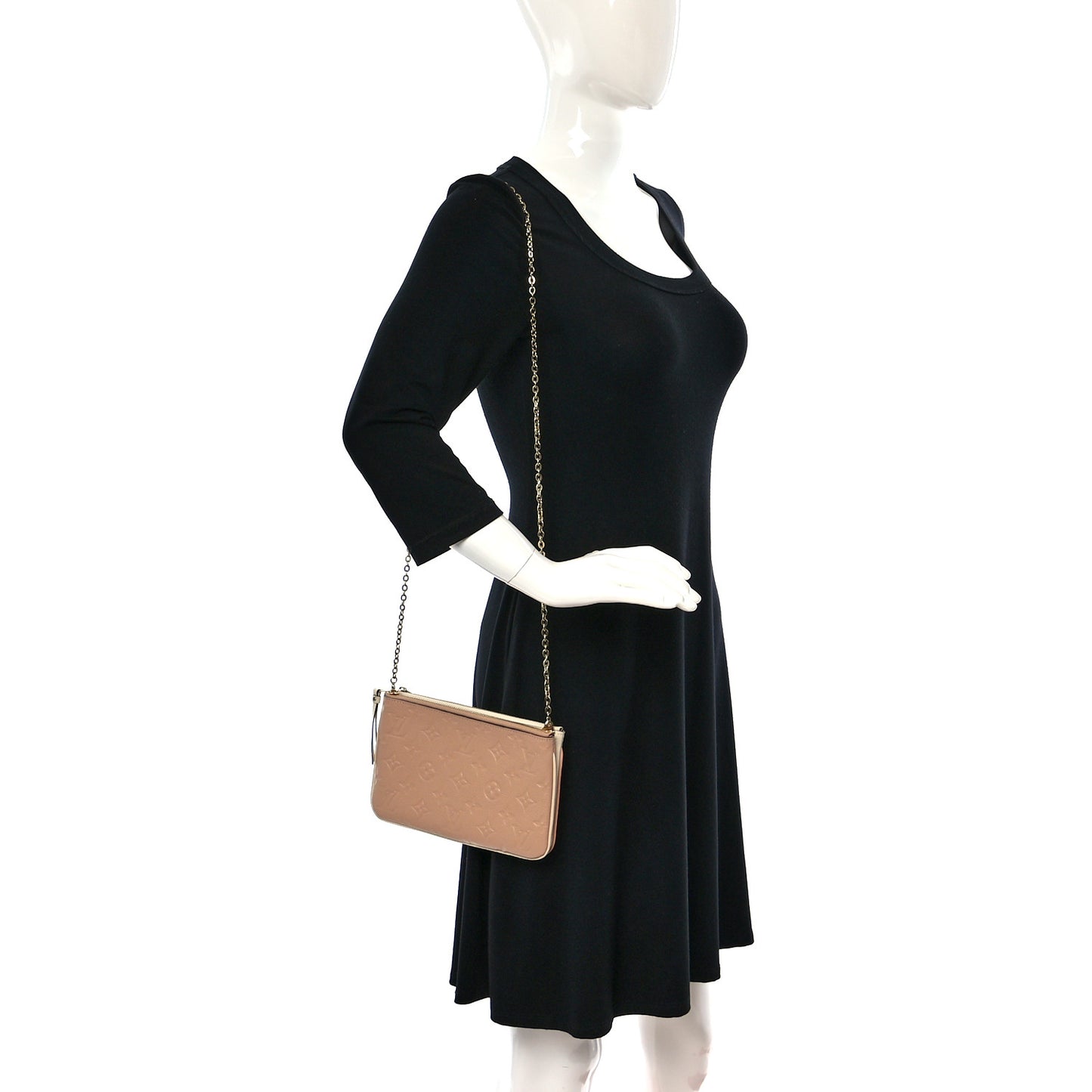 Empreinte Double Zip Pochette Beige Rose Creme