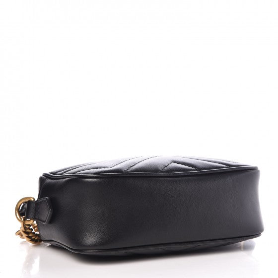 Gucci Calfskin Matelasse Mini GG Marmont Chain Shoulder Bag Black 4 of 7