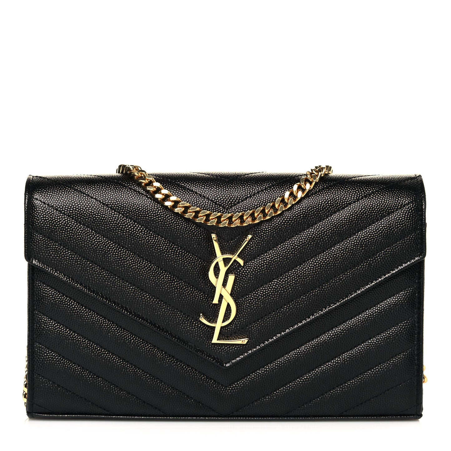 Grain De Poudre Matelasse Chevron Monogram Chain Wallet Black