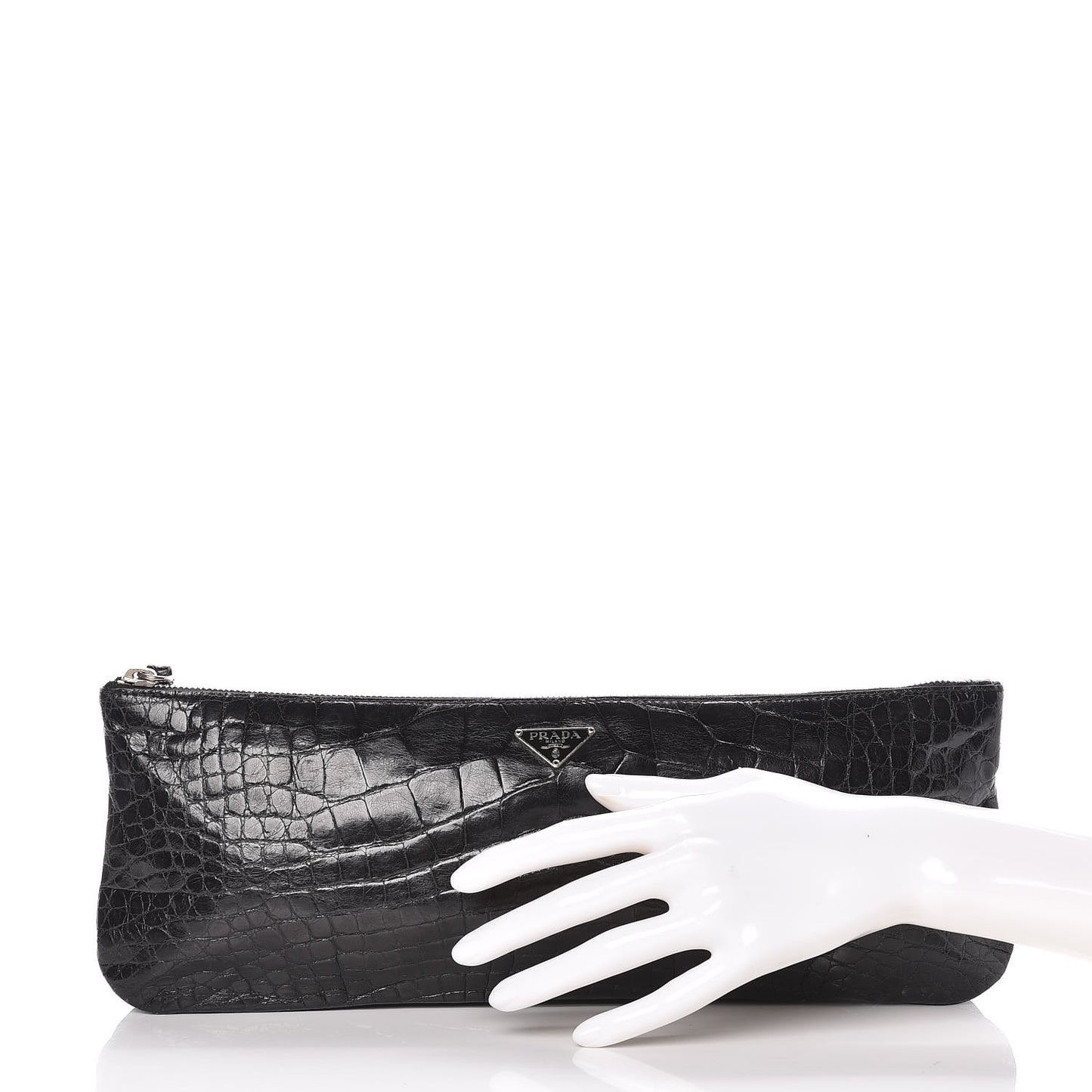 Calfskin Crocodile Embossed Long Clutch Black