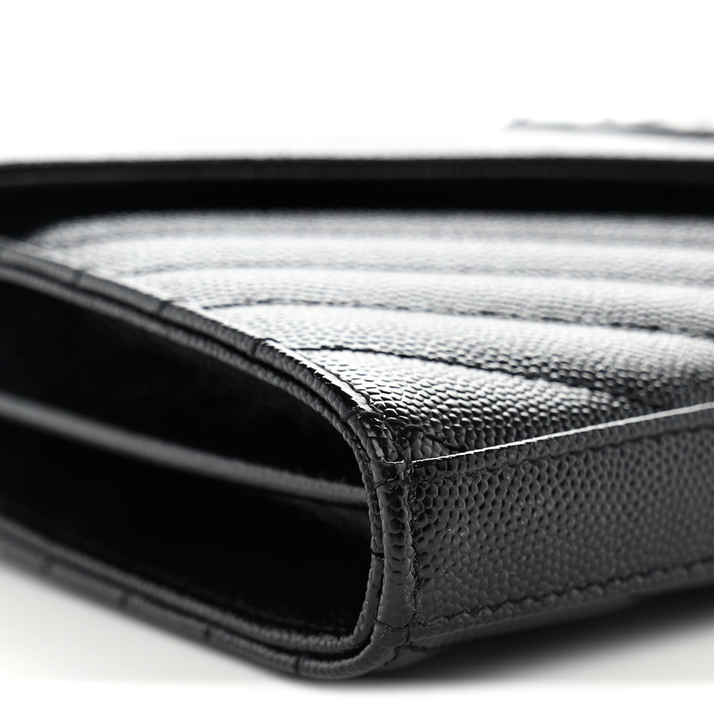 Grain De Poudre Matelasse Chevron Monogram Monochrome Envelope Chain Wallet Black