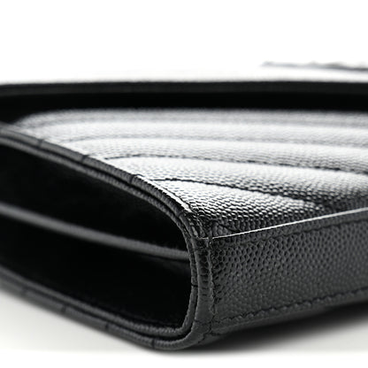 Saint Laurent Grain De Poudre Matelasse Chevron Monogram Monochrome Envelope Chain Wallet Black 9 of 11