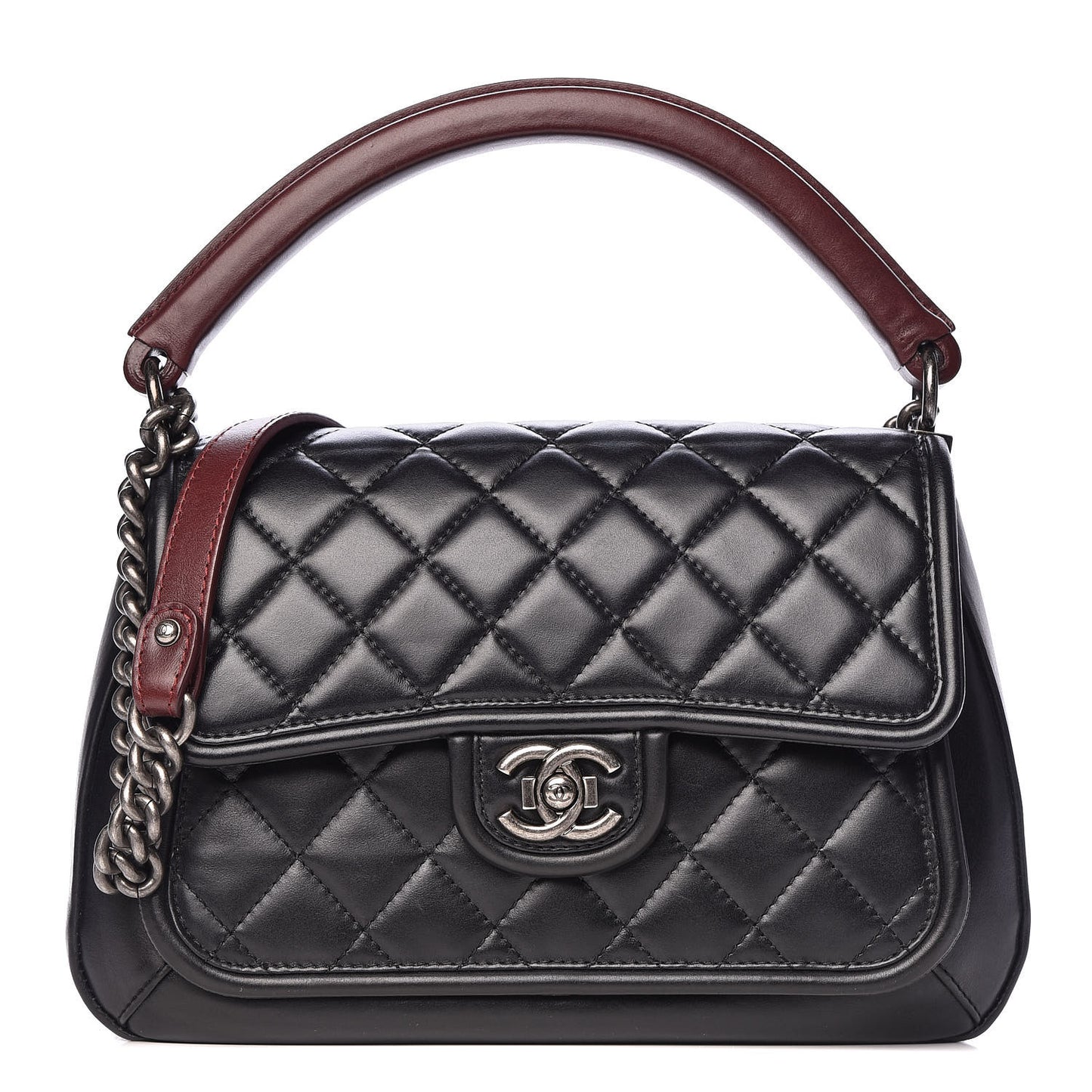 Calfskin Quilted Large Prestige Top Handle Flap Black
