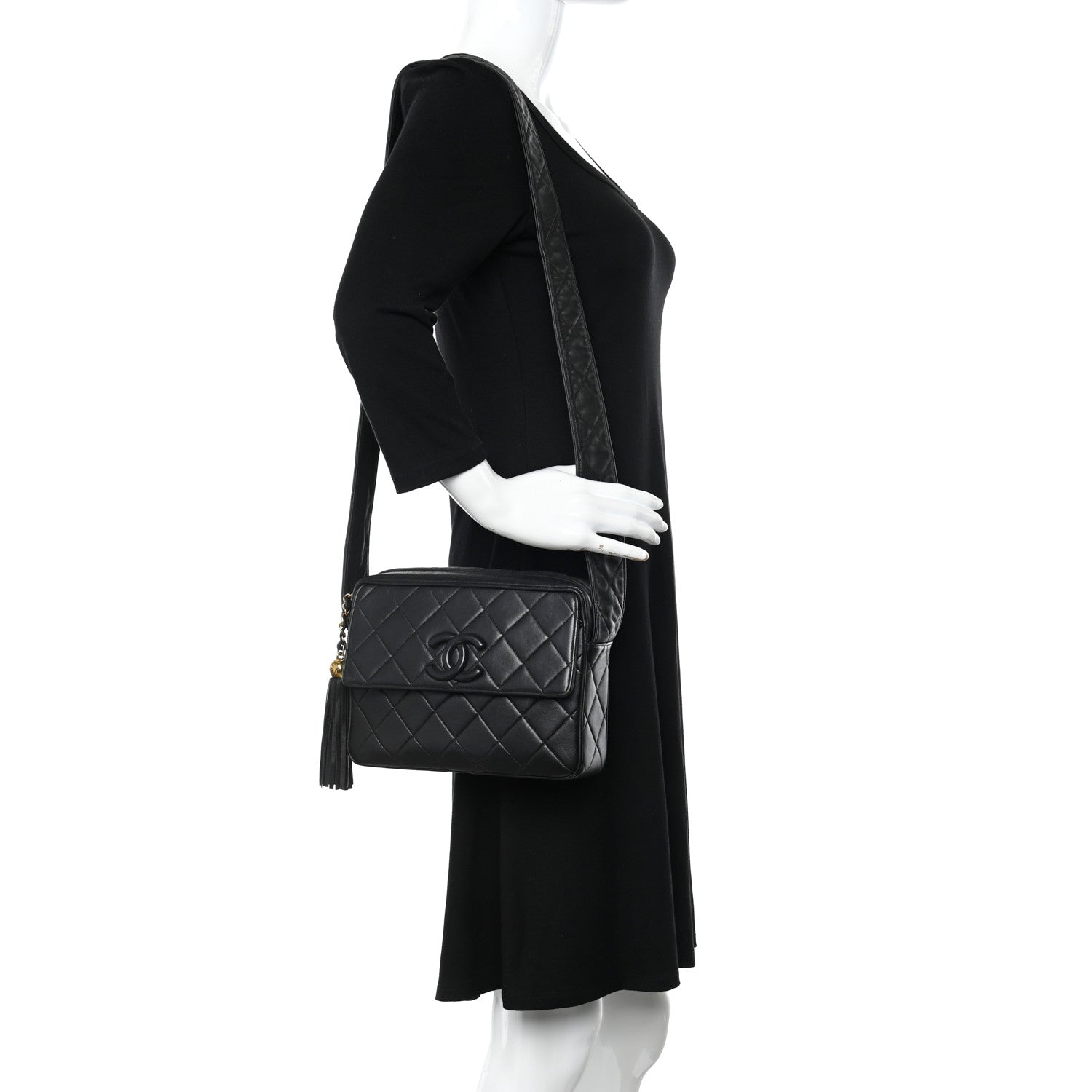 Chanel Lambskin Quilted Tassel Flap Camera Case Black 2 of 10