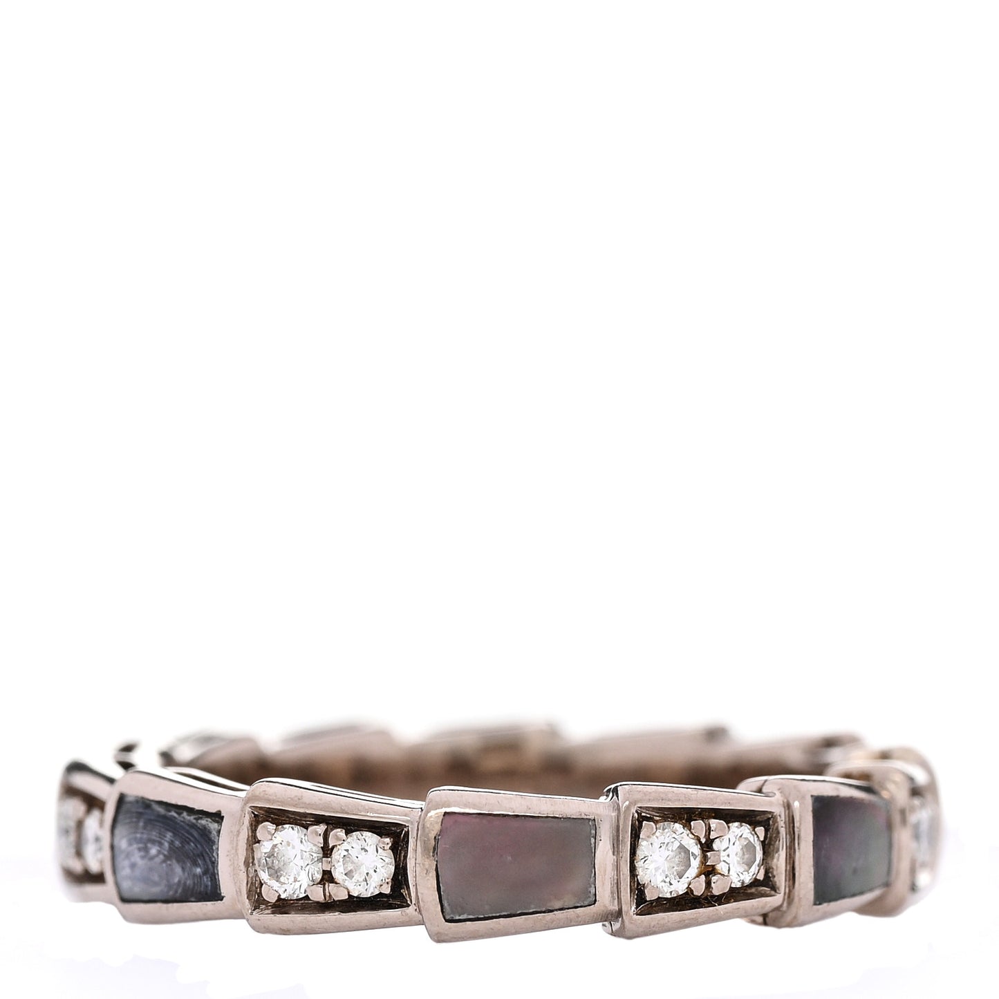 18K White Gold Diamond Gray Mother of Pearl Serpenti Viper Band Ring 52 6