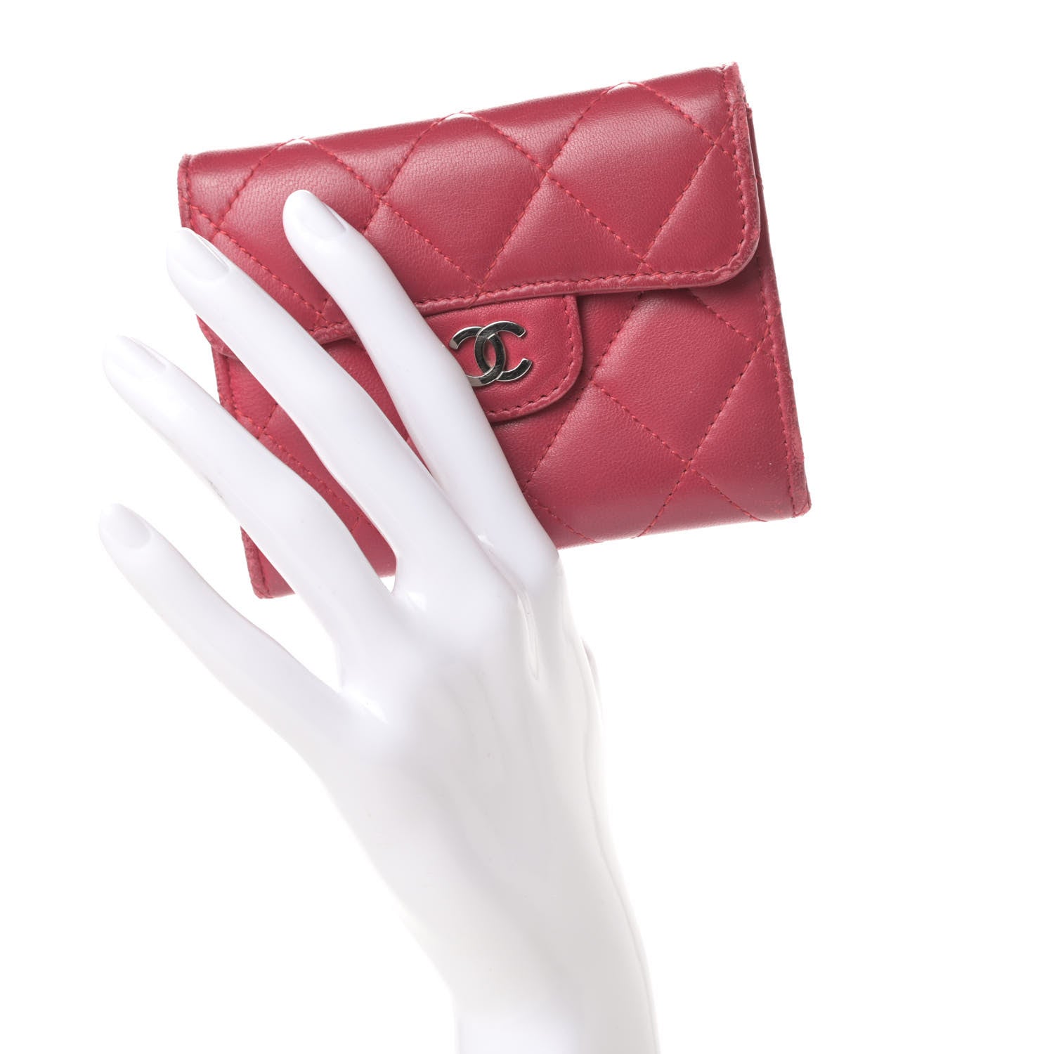 Chanel Lambskin Quilted Flap Card Holder Wallet Dark Pink 2 of 12